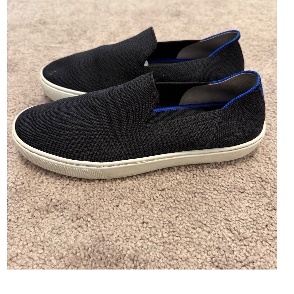Rothys The Sneaker Black White Slip On Knit Shoes Womens 7.5